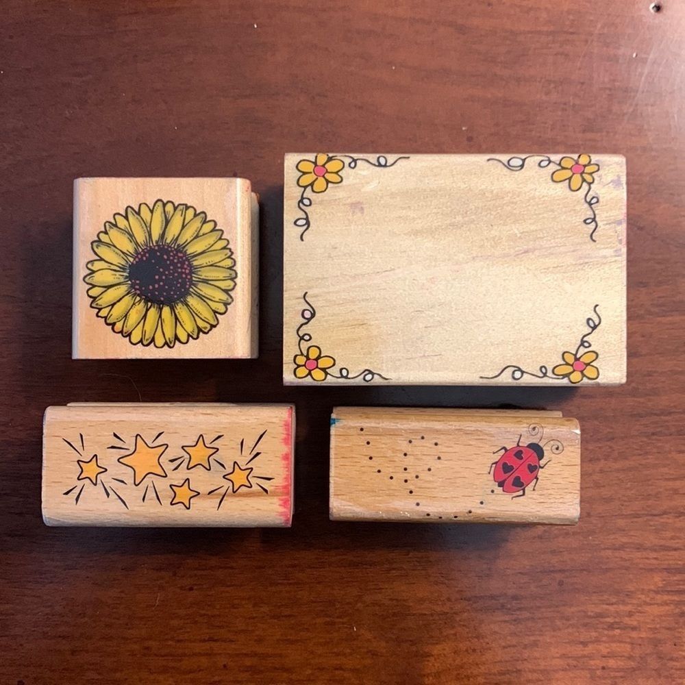 Wooden Back Rubber Stamp Set - Nature Theme